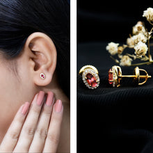 Load image into Gallery viewer, Genuine Oval Shaped Pink Tourmaline and Diamond Halo Stud Earrings