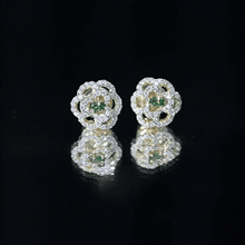 Load image into Gallery viewer, Yellow Gold Plated Silver Lab Grown Emerald Diamond Flower Stud Earrings for Women