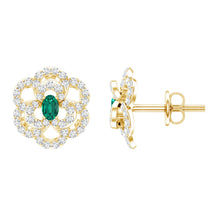 Load image into Gallery viewer, Yellow Gold Plated Silver Lab Grown Emerald Diamond Flower Stud Earrings for Women