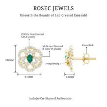 Load image into Gallery viewer, Yellow Gold Plated Silver Lab Grown Emerald Diamond Flower Stud Earrings for Women