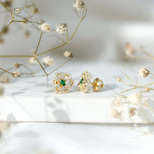 Load image into Gallery viewer, Yellow Gold Plated Silver Lab Grown Emerald Diamond Flower Stud Earrings for Women