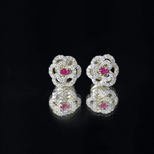 Load image into Gallery viewer, Certified Lab Grown Ruby Flower Stud Earrings with Diamond