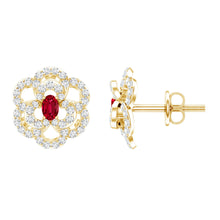 Load image into Gallery viewer, Certified Lab Grown Ruby Flower Stud Earrings with Diamond