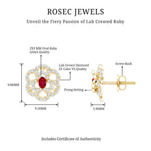Load image into Gallery viewer, Certified Lab Grown Ruby Flower Stud Earrings with Diamond