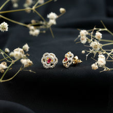 Load image into Gallery viewer, Certified Lab Grown Ruby Flower Stud Earrings with Diamond