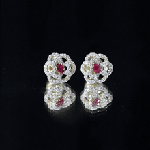 Load image into Gallery viewer, Certified Real Ruby Flower Stud Earrings with Diamonds