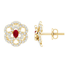 Load image into Gallery viewer, Certified Real Ruby Flower Stud Earrings with Diamonds