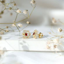 Load image into Gallery viewer, Certified Real Ruby Flower Stud Earrings with Diamonds