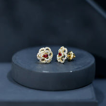Load image into Gallery viewer, Certified Real Ruby Flower Stud Earrings with Diamonds