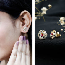 Load image into Gallery viewer, Certified Real Ruby Flower Stud Earrings with Diamonds
