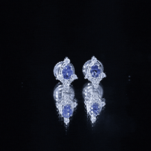 Load image into Gallery viewer, Oval Shaped Tanzanite Stud Earrings with Lab Diamond in Sterling Silver