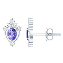 Load image into Gallery viewer, Oval Shaped Tanzanite Stud Earrings with Lab Diamond in Sterling Silver