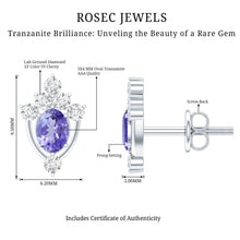 Load image into Gallery viewer, Oval Shaped Tanzanite Stud Earrings with Lab Diamond in Sterling Silver