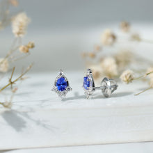 Load image into Gallery viewer, Oval Shaped Tanzanite Stud Earrings with Lab Diamond in Sterling Silver