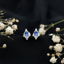 Load image into Gallery viewer, Oval Shaped Tanzanite Stud Earrings with Lab Diamond in Sterling Silver