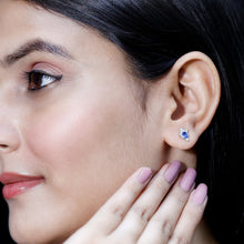 Load image into Gallery viewer, Oval Shaped Tanzanite Stud Earrings with Lab Diamond in Sterling Silver