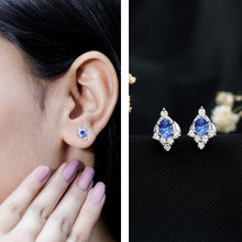 Load image into Gallery viewer, Oval Shaped Tanzanite Stud Earrings with Lab Diamond in Sterling Silver