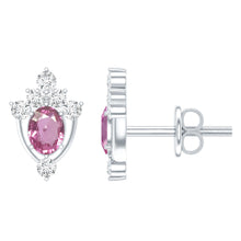 Load image into Gallery viewer, Sterling Silver Natural Pink Sapphire and Diamond Stud Earrings for Women