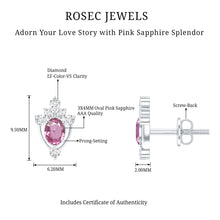 Load image into Gallery viewer, Sterling Silver Natural Pink Sapphire and Diamond Stud Earrings for Women