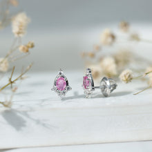 Load image into Gallery viewer, Sterling Silver Natural Pink Sapphire and Diamond Stud Earrings for Women