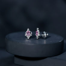 Load image into Gallery viewer, Sterling Silver Natural Pink Sapphire and Diamond Stud Earrings for Women