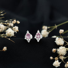 Load image into Gallery viewer, Sterling Silver Natural Pink Sapphire and Diamond Stud Earrings for Women