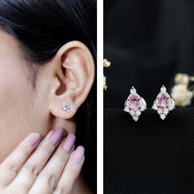 Load image into Gallery viewer, Sterling Silver Natural Pink Sapphire and Diamond Stud Earrings for Women
