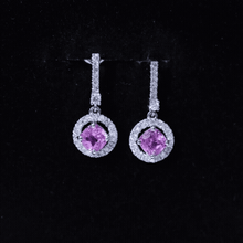 Load image into Gallery viewer, Lab Grown Pink Sapphire and Diamond Bridal Earrings in Silver