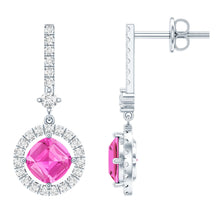 Load image into Gallery viewer, Lab Grown Pink Sapphire and Diamond Bridal Earrings in Silver