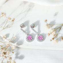 Load image into Gallery viewer, Lab Grown Pink Sapphire and Diamond Bridal Earrings in Silver