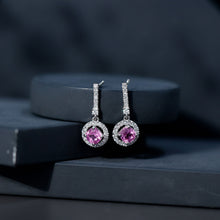 Load image into Gallery viewer, Lab Grown Pink Sapphire and Diamond Bridal Earrings in Silver