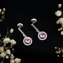 Load image into Gallery viewer, Lab Grown Pink Sapphire and Diamond Bridal Earrings in Silver