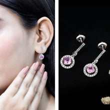Load image into Gallery viewer, Lab Grown Pink Sapphire and Diamond Bridal Earrings in Silver