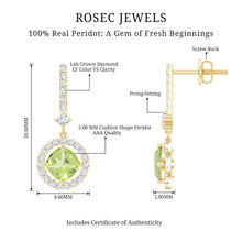 Load image into Gallery viewer, Genuine 1 Carat Peridot Dangle Earrings with Lab Diamond