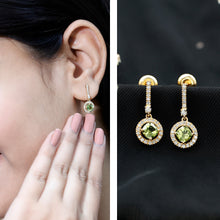 Load image into Gallery viewer, Genuine 1 Carat Peridot Dangle Earrings with Lab Diamond