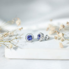 Load image into Gallery viewer, Natural 1.89 Carat Tanzanite and Diamond Stud Earrings For Women