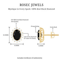 Load image into Gallery viewer, 2 Carat Oval Shaped Black and White Diamond Stud Earrings in Yellow Gold Plated Silver
