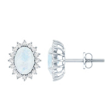 Load image into Gallery viewer, Genuine 2 Carat Moonstone and Diamond Halo Stud Earrings