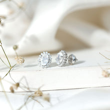 Load image into Gallery viewer, Genuine 2 Carat Moonstone and Diamond Halo Stud Earrings