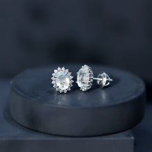 Load image into Gallery viewer, Genuine 2 Carat Moonstone and Diamond Halo Stud Earrings