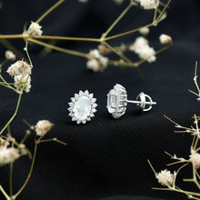 Load image into Gallery viewer, Genuine 2 Carat Moonstone and Diamond Halo Stud Earrings