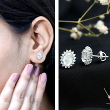 Load image into Gallery viewer, Genuine 2 Carat Moonstone and Diamond Halo Stud Earrings