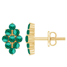 Load image into Gallery viewer, Lab Grown Emerald Stud Earrings in Yellow Gold Plated Silver