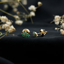 Load image into Gallery viewer, Lab Grown Emerald Stud Earrings in Yellow Gold Plated Silver