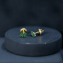 Load image into Gallery viewer, Lab Grown Emerald Stud Earrings in Yellow Gold Plated Silver