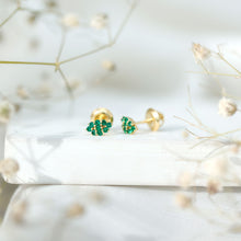 Load image into Gallery viewer, Lab Grown Emerald Stud Earrings in Yellow Gold Plated Silver