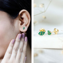 Load image into Gallery viewer, Lab Grown Emerald Stud Earrings in Yellow Gold Plated Silver