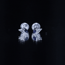Load image into Gallery viewer, Genuine Marquise Cut Blue Sapphire Leaf Stud Earrings in Silver