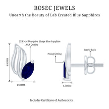 Load image into Gallery viewer, Genuine Marquise Cut Blue Sapphire Leaf Stud Earrings in Silver