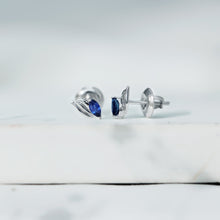Load image into Gallery viewer, Genuine Marquise Cut Blue Sapphire Leaf Stud Earrings in Silver